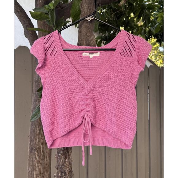 Madden NYC Hot Pink Knit Ruched Crop Top – Size L - Picture 1 of 3